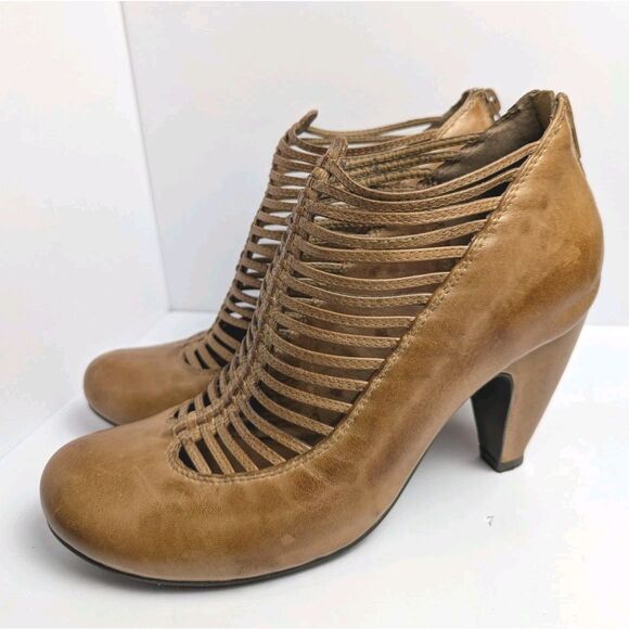 Miz Mooz Sloane Tan Cognac Leather T-strap Strappy Retro Heels Womens 8.5 - Picture 3 of 9
